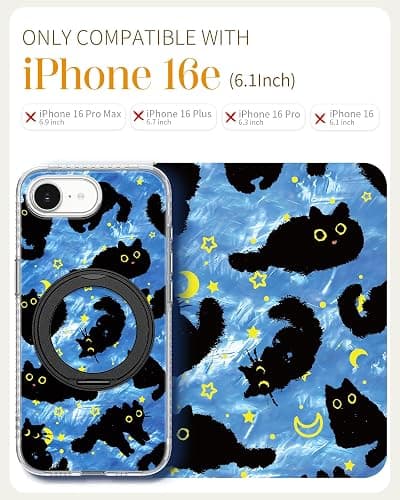 Loheckle for iPhone 17e/16e Case with Stand- Compatible with MagSafe Women Girls Cute Clear Girly Aesthetic Unique Design Soft TPU Magnetic Ring Phone Cover for Apple 17e/16e, Blue Cat thumbnail 2