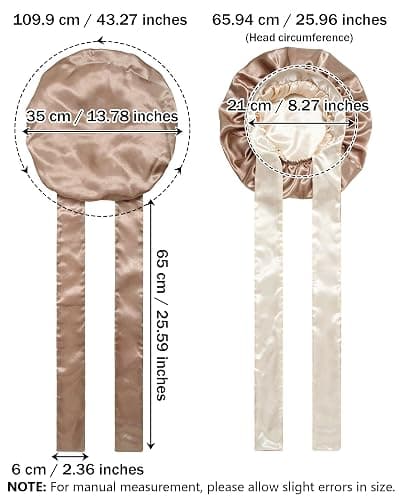 Satin Bonnet Silk Hair Wrap for Sleeping - Reversible Cap with Tie Band Night Cap Double Layer for Curly Hair (Coffee + Champagne) thumbnail 3