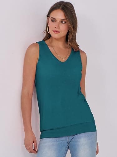 ANRABESS Women Tank Tops Summer V Neck Sleeveless Casual Loose Fit Cute Cami Basic T Shirts Solid Tees 2025 Trendy Outfits - Teal - Large thumbnail 5