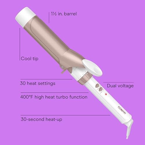 Conair Double Ceramic 1 ½-Inch Curling Iron, 1 ½-Inch Barrel Creates Soft Waves & Curls, Hair Curler for Use on Medium & Long Hair, White/Rose Gold thumbnail 2