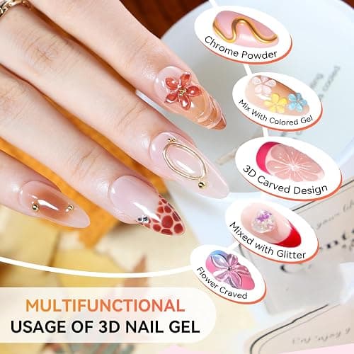 Makartt Blooming Gel & 3D Gel Nail Art Kit for DIY Nail Art Clear | Watercolor Marble Spreading Effect & 3D Drawing Molding Sculpture Gems and Decoration, UV LED Soak Off 15ml thumbnail 3