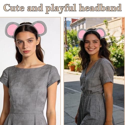 KICOSY Cute Mouse Ears Headband for Women Halloween Mouse Head band Grey Rat Ears HairBand Animal Headband Rat Costume Adult Party Accessories for Halloween Cosplay thumbnail 7
