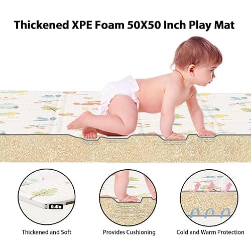XVISHX Baby Play Mat, 50 x 50 Inch Play Mat Perfect for Use Baby Playpen, Foldable Baby Foam Playmat for Floor, Portable Waterproof Activity PlayMats for Babies, Infants and Toddlers thumbnail 4