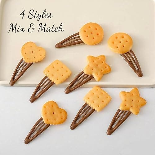 8 Pcs Novelty Biscuit Snap Clips Cute Food Hair Clips Fun Cookie Hairpins Baking Barrettes Funky Cartoon Hair Accessories for Back to School, Cosplay, Birthday & Costume thumbnail 2