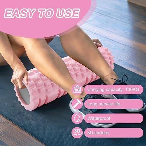 Pilatesrolle mit Yoga-Säule – Rosa Schaumstoff-Faszienrolle für optimale Muskelkräftigung, Fitness und Faszienmassage – Multifunktionale Sportrolle für Zuhause und im Fitnessstudio thumbnail 8