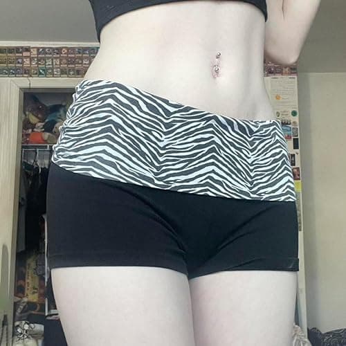 Best Rose Women's Mini Fold Over Shorts Zebra Cheetah Lounge Low Rise Patchwork Pajamas Y2K Skinny Sexy Casual Shorts thumbnail 5