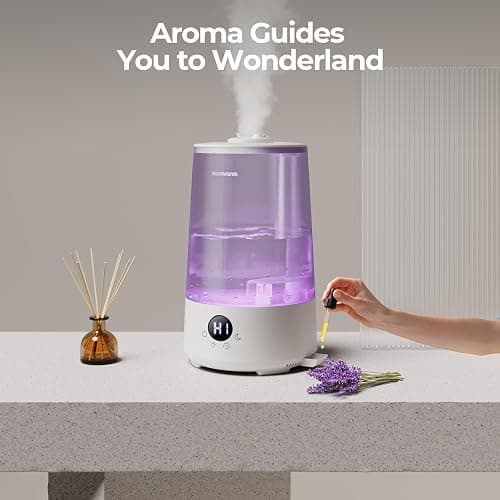 Homvana Humidifiers for Bedroom Home, 3.6 L Cool Mist Top-Fill 34H Super Long Time, Quiet 16dB, Baby Humidifier, Oil Diffuser Large, Plants, Nursery, Office BPA FREE, 7 Color Light (Grey) thumbnail 8