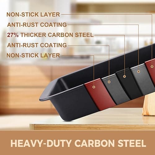 HONGBAKE Bakeware Sets, Baking Pans Set, Nonstick Oven Pan for Kitchen with Wider Grips, 10 Pieces Including Rack, Cookie Sheet, Cake Pans, Loaf Pan, Muffin Pan, Pizza Pan - Grey thumbnail 7