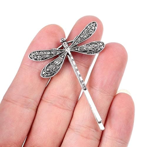 LALAFINA 4Pcs Vintage Dragonfly Hair Clips Dragonfly Bobby Pins Side Clip Wedding Hair Clips Vintage Bobby Pins for Women Wedding, Ancient Silver thumbnail 6
