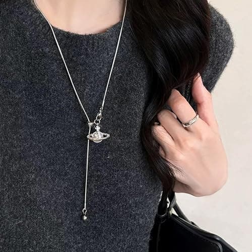 Buyongwant Saturn Necklace for Women Y2k Irregular Adjustable Pull Chain Fashion Silver Jewelry thumbnail 3