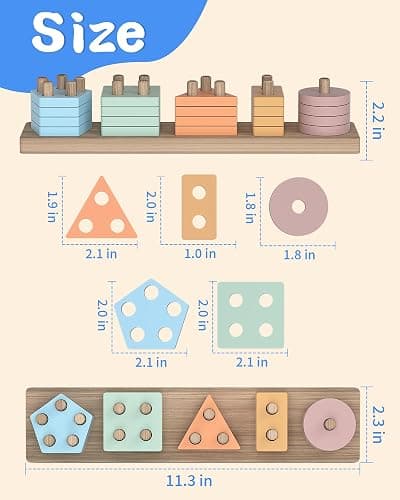 kecristv Montessori Toys for 1 2 Year Old Girl and Boy Birthday Gifts, Shape Sorter Wooden Toys for Toddlers Age 1-3 2-4, Learning Educational Sensory Stacking Toddler Puzzles thumbnail 3