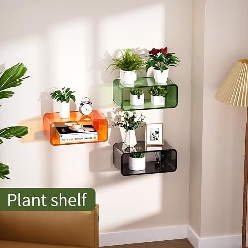 Acrylic Floating Nightstand, Bedside Table, Nightstand Shelf Wall Mounted Bedside Shelf (Green, Small) thumbnail 6