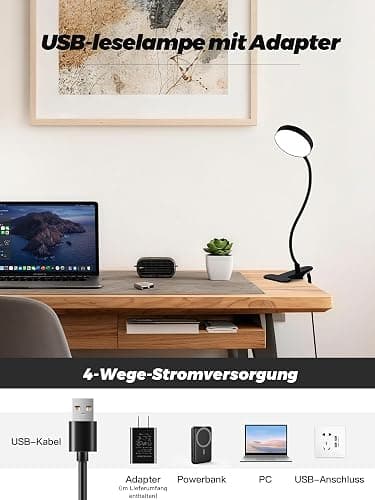 Clip on Light,10 RGB Colors+10 Brightness Clip on Desk Lamp with Clamp, 500 Lumen Bright 72 LED Desk Light, USB Adapter Reading Lights for Books in Bed/Headboard/Bedside Table/Bedroom/Dorm/Home Office thumbnail 8
