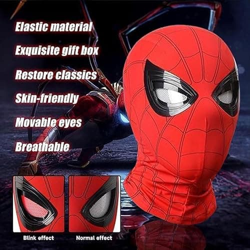 DCKENGO Halloween Hero Mask with Moving Eyes, Realistic Role Play Mask Costume for Cosplay, Birthday Gift for Big Kids/Adults thumbnail 2
