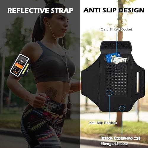 GUZACK Phone Holder for Running with Zipper Pouch, Running Armband for iPhone 16 Pro/15/14/13/12/11 Pro Max, Galaxy S24/S23/S22, with Key Pocket & Card Slot (Green Zipper, M) thumbnail 7