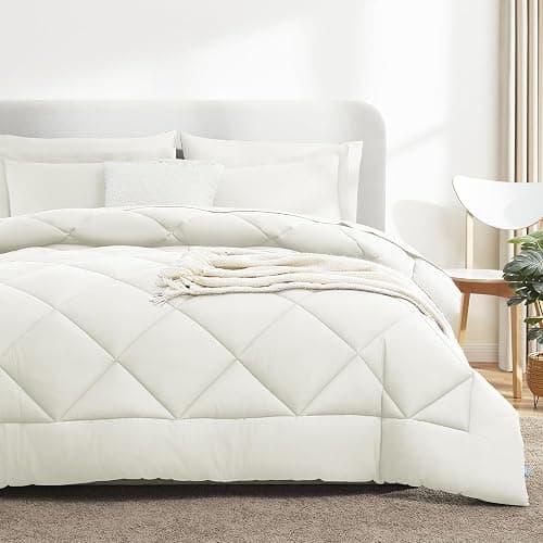 CozyLux Queen Comforter Set Ivory - Bed in a Bag Queen Size 7 Pieces, Luxury Soft Bed Set for All Seasons, Bedding Set with Down Alternative Comforter, Sheets, Pillowcases & Shams thumbnail 9