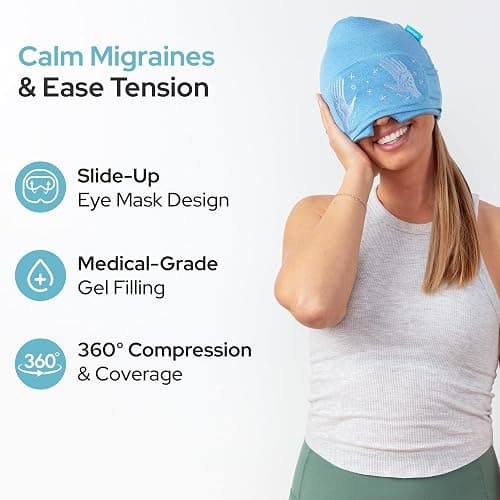Migraine Relief Cap with Eye Holes - Upgraded 360° Cooling Gel Headache Relief Hat - Ice Mask for Hangover, Stress, Tension - Still Function & Watch TV - Gifts for Women Men - FSA Eligible HSA thumbnail 3