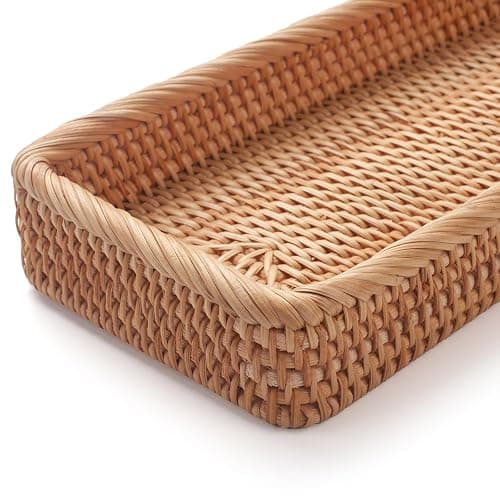 Rattan Bathroom Vanity Trays Toilet Tank Baskets Long Narrow Hand Towel Storage Basket for Storage, Decorative (Natural 16.3 x 6.1 x 2 inch) thumbnail 6