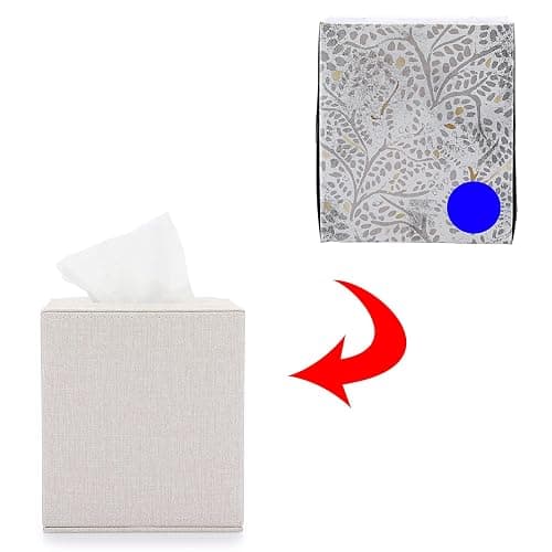 Sumnacon Square Linen Tissue Box Cover - Stylish Cube Tissue Box Holder with Magnetic Bottom, Decorative Tissue Box for Vanity Toilet Tank Dresser Night Stand Table Countertop Office Car, Beige thumbnail 7
