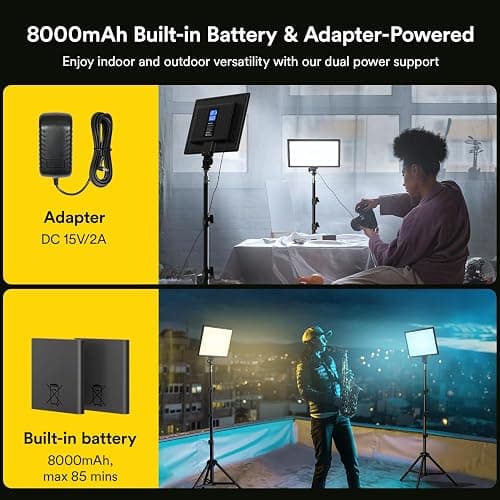 RALENO 13" Edge-Lit LED Video Light Panel Kit (2-Pack), Bi-Color 2500K-6500K Soft Studio Lights with CRI 95+, 75" Stand & 8000mAh Battery, Photography Light for Streaming/Zoom/YouTube/Makeup thumbnail 4
