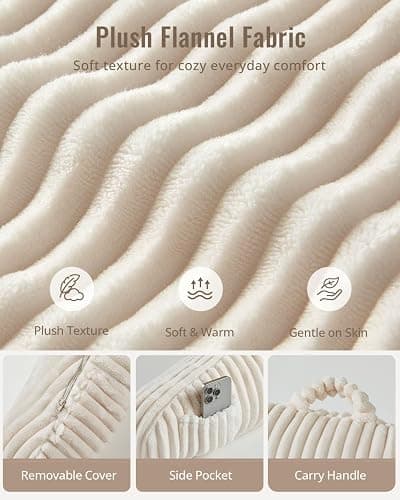 Blissful Diary Reading Pillow for Sitting in Bed, Flannel Back Pillow Bed Sitting Up for Adult & Children, Backrest Cushion for Sit Up in Couch or Floor, Dorm Essentials, Cream White thumbnail 7
