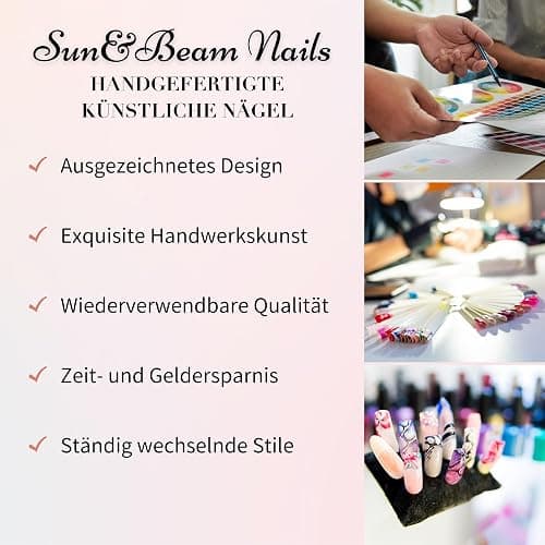 Sun&Beam Nails Handgefertigte Kunstnägel Mittel Lang Sargform Ballerina Nägel zum Aufkleben in Blau Schwarz Verlauf Handgemalt Magnetisches Design mit Klebepads 10 Stück (#138 M) thumbnail 4