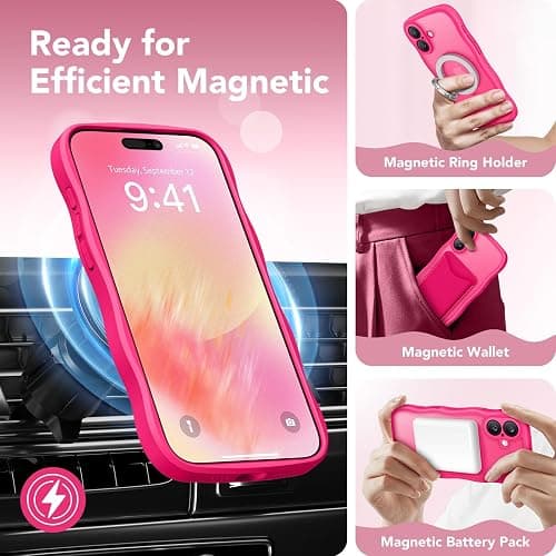 CAPRARO for iPhone 16 Case for Women Girls, Upgraded [Full Camera Protection] [Compatible with MagSafe] Cute Wave Translucent Matte Phone Case for iPhone 16, Hot Pink - A2-Hot Pink - For iPhone 16 6.1 inch thumbnail 3