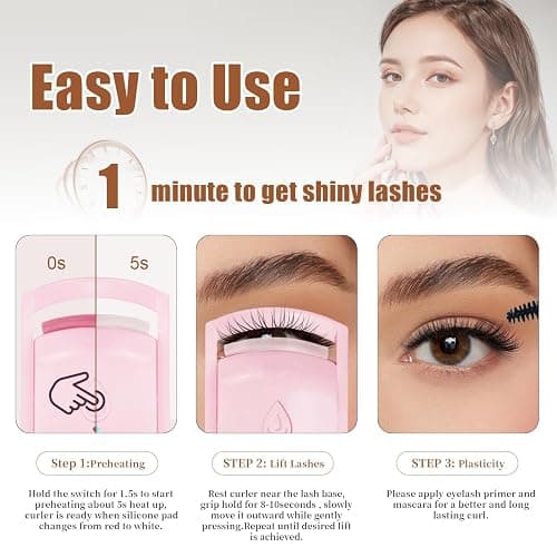 2025 C-Shaped Heated Eyelash Curler Fast Heat Up in 5s - Rechargeable Electric Eyelash Curler for 24H Long Lasting Curls - Safe Anti-Burn Lash Curler Elevate Your Beauty with Stunning Lashes - Pink - L thumbnail 5