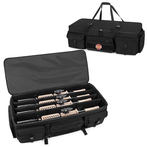 GOBUROS 42” Rifle Case for 4 Guns, Soft Multi Gun Case with Padded Dividers for Organization, Tactical Rifle Bag with Extra Pockets and Padded Handle for Rifle Accessory and Easy Shipping - Image 1