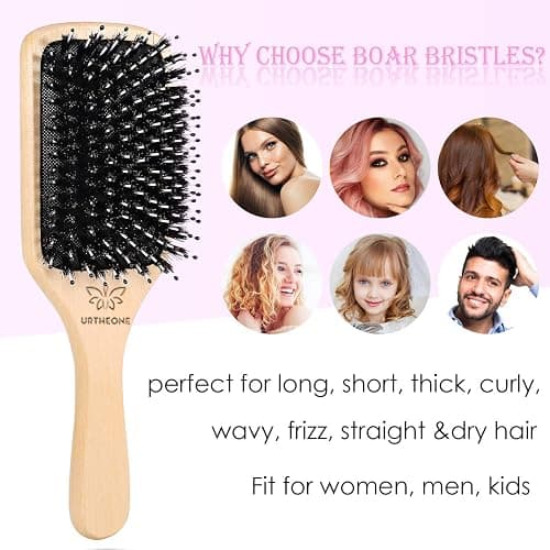 Hair Brush Boar Bristle Hairbrush for Thick Curly Thin Long Short Wet or Dry Hair Adds Shine and Makes Hair Smooth, Best Paddle Hair Brush for Men Women Kids thumbnail 4
