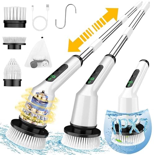 Electric Spin Scrubber for Cleaning Bathroom, Shower Scrubber Cordless Cleaning Brush with IPX7 Waterproof & 2 Speed, 3 Brush Heads, Bathroom Cleaning Supplies for Shower Tub Kitchen Tile Toilet White - Image 1