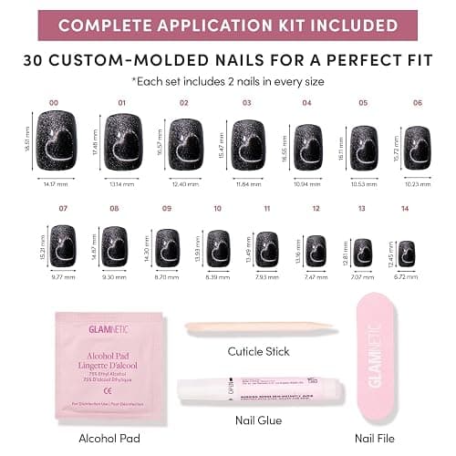 Glamnetic Press On Nails - Short Squoval, Glossy Fake Nails 30 Pc Full Kit | Everyday Black press on nails in 15 sizes. Glossy glue-on set. Waterproof, chip-resistant, up to 2 weeks wear thumbnail 7