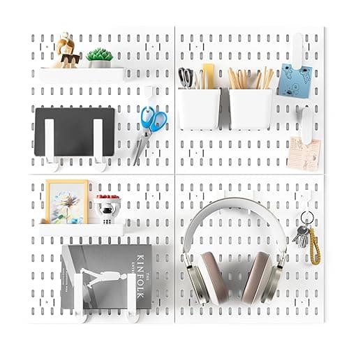 SparkByLiye Pegboard Organizer Kit with 20 Accessories, Modular Hanging - 4 Pegboards & Tools for Kitchen, Home, Office - Wall Pegboard Organizer for Tools, and More - Peg Board Combination