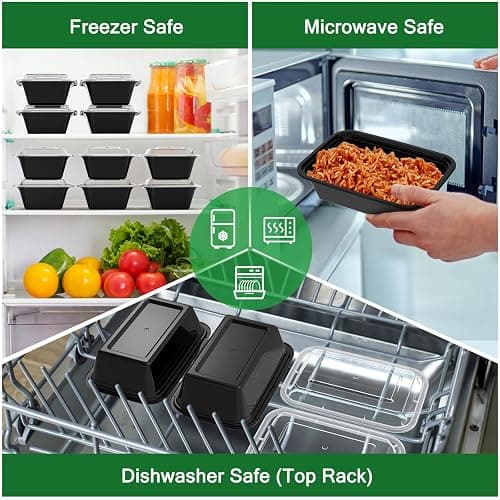 Dealusy 50 Pack (100-Piece) 24 oz Meal Prep Containers Reusable with Lids, Sturdy Leakproof & Food Safe, Microwave, Freezer, Dishwasher Safe Prep Containers, To Go Take Out Plastic Food Storage thumbnail 6