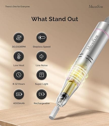 MelodySusie Entry-Level Clip-On Rechargeable Nail Drill, SC320F 30000RPM E-File with Pastel & Colorful Design for Manicure Shaping & Gel Removal, Ideal for Training, Nail Art Practice & Home Use. thumbnail 3