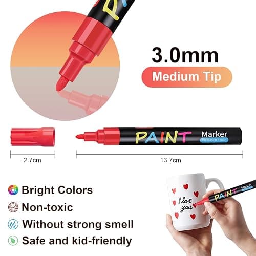 IVSUN Paint Pens Paint Markers, 20 Colors Oil-Based Waterproof Marker Pen Set, Never Fade Quick Dry and Permanent, Works on Rocks Painting, Wood, Fabric, Plastic, Canvas, Glass, Mugs thumbnail 7