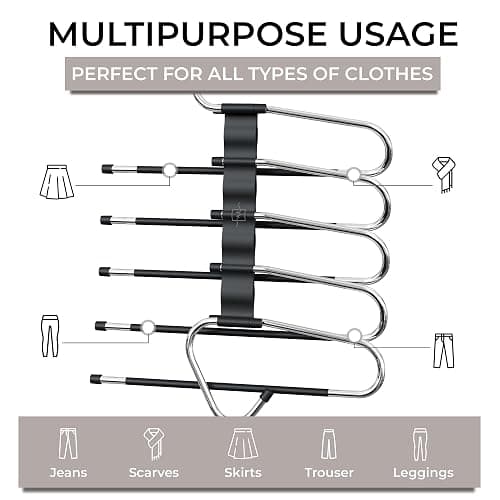 MORALVE Pants Hangers Space Saving - 2 Pack - Non-Slip Multi-Layer Space Saving Hangers - Multifunctional Clothing Rack for Closet Storage - Ideal for Jeans, Trousers, Skirts, Scarves & Slacks (Black) thumbnail 7