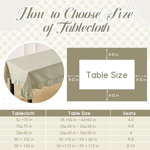 Mindsoft Sage Green Gingham Ruffled Tablecloth,52 x 70 Inches,Rectangle | Decorative Checkered Plaid Table Cloth, Washable Cotton Linen, Vintage Farmhouse Table Cover for Picnics Dining Party Decor thumbnail 2