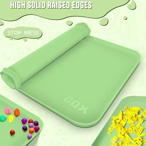 Silicone Art Mat for Crafts, 24" x 16" Painting Mat for Kids with Raised Sides to Stay Tidy, Paint Craft Mats for Clay, Resin, Slime, Jewelry-Making & Crafts Creation (Green) thumbnail 5