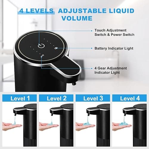 RYTOXILO Automatic Soap Dispenser, 2 Pack Black Touchless Liquid Soap Dispenser for Bathroom, 13.5 Fl Oz Plastic Electric Auto Dish Soap Dispensers Wall Mount for Kithcen with Adjustable Volume thumbnail 3