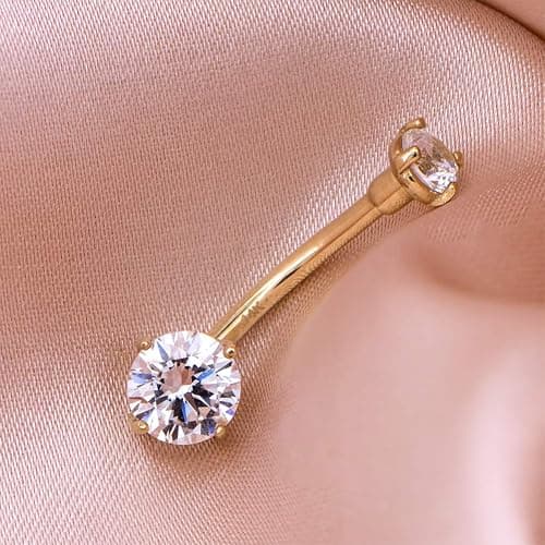 OUFER 14G Solid Gold Belly Button Rings Clear CZ Navel Ring Belly Button Piercing Navel Jewelry 14K Yellow/White Gold Belly Rings thumbnail 5