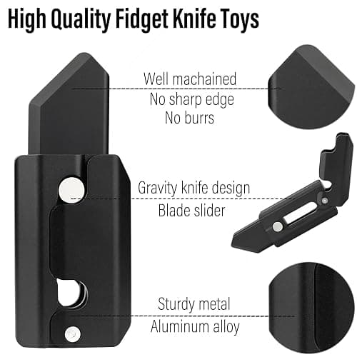 FREELOVE Fidget Knife Toys for Adults, Metal Heavy Sturdy Finger Slider, Gravity Slide Figette Block, Inertia Flipping Pocket EDC for Men Teens Anxiety Fun Cool, Black thumbnail 3