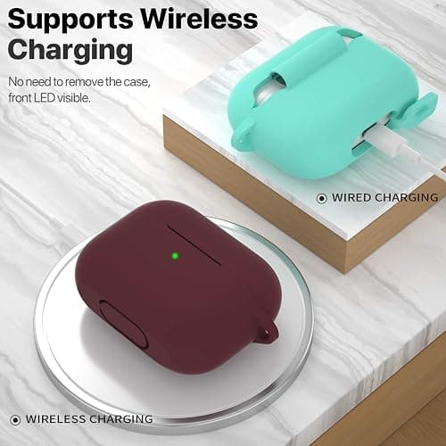 ATUAT for AirPods Pro 1st/2nd Generation Case Cover, Protective Silicone Skin Accessories with Keychain for Women Men for Apple AirPods Pro 2019/2022 Charging Case,Front LED Visible-Burgundy thumbnail 3