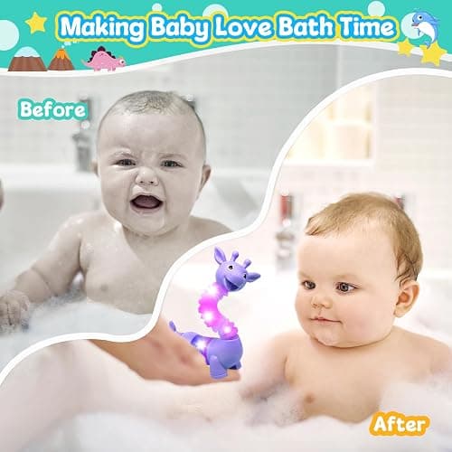 DELEE Bath Toys 4Packs Animal Shaped Pop Tubes Baby Bath Toys with LED Lights Floating Swimming Water Toys,Perfect for Bath Time Fun,Travel,Pool Play,Idea Gift for 3 4 5 year olds Toddlers and Kids thumbnail 4