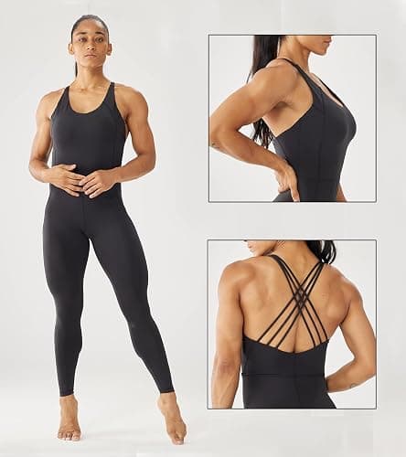 ONGASOFT Women's One Piece Jumpsuit for Workout Yoga Dance Strappy Athletic Bodysuit Open Back Rompers thumbnail 3