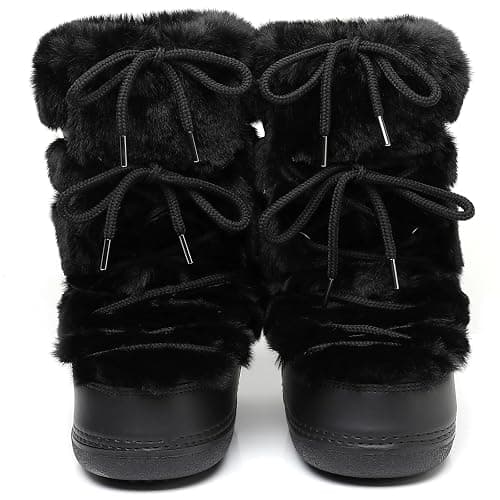 ZHENAIYISHENG Furry Faux Fur Boots for Women - Fuzzy Winter Snow Boots - Fluffy Black White Pink Fur Boots - Lace-up Mid-Calf Water-Resistant Platform Boots thumbnail 5