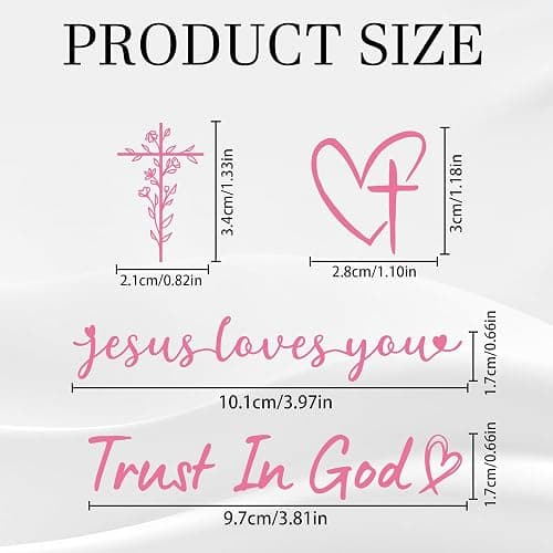 6 Pcs Trust in God Rearview Mirror Stickers, Christian Car Decals Vinyl Sticker, Pink Car Accessories for Women, Jesus Loves You Cross Decal for Cars Auto Window Laptop Decorations (Pink) thumbnail 3