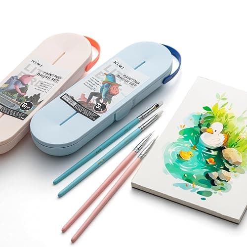 HIMI Paint Brushes Set 8 Pcs for Acrylic Oil Gouache/Watercolor Paint, Interesting Designed Nice Gift for Art hobbyist Beginners Artists (Blue,8Pcs) thumbnail 5