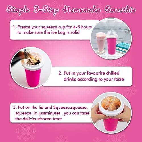Slushy Maker Cups, DIY Magic Slushy Maker Squeeze Cups, Portable Smoothie Squeeze Cup for Juices, Milk and Ice Cream Make, Double Layers Silicone Slushie Cup with Straw for Friends,Family Gifts-Pink thumbnail 4