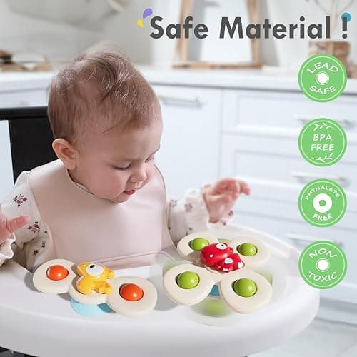ALASOU 3PCS Suction Cup Spinner Toys for 1 Year Old Boy Girl|Spinning Top Infant Sensory Toys for Toddlers|1 2 Year Old Boy Christmas Birthday Gift|Baby Bath Toy Stocking Stuffers for Kids Ages 1-3 thumbnail 4